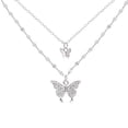 thumbnail image 1 of Fairnull Women Necklace Double Layers Butterfly Shape Rhinestone Portable Lady Pendant for Gift, 1 of 8