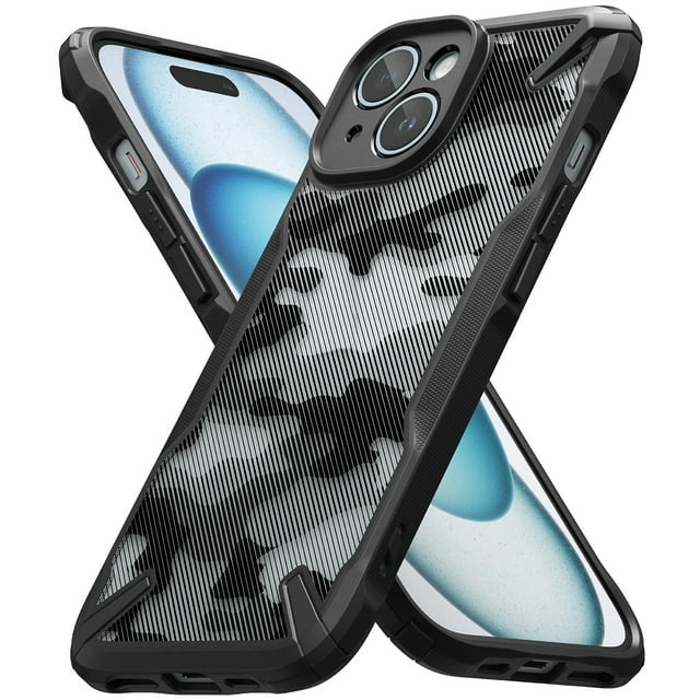Funda iPhone 15 Ringke Fusion-X Camo Black Parachoques Resistente a Impactos Carcasa Militar