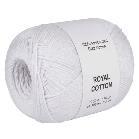 100% Mercerized Giza Cotton Yarn, Super Fine 1 Skein for Crochet and Knitting, Soft Fingering Weight 50g 125m for Amigurumi, Clothes, and Delicate Accessories, White