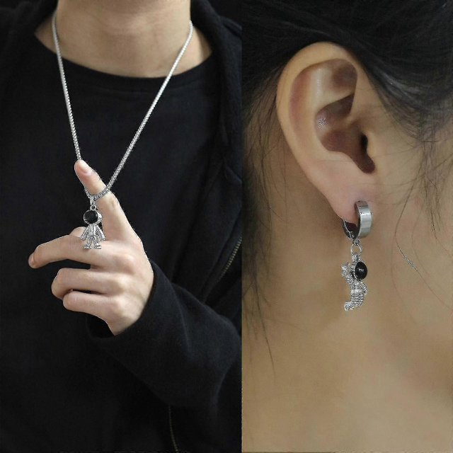 Hypoallergenic Stainless Steel Stylish Astronaut Robot Necklace And Earring