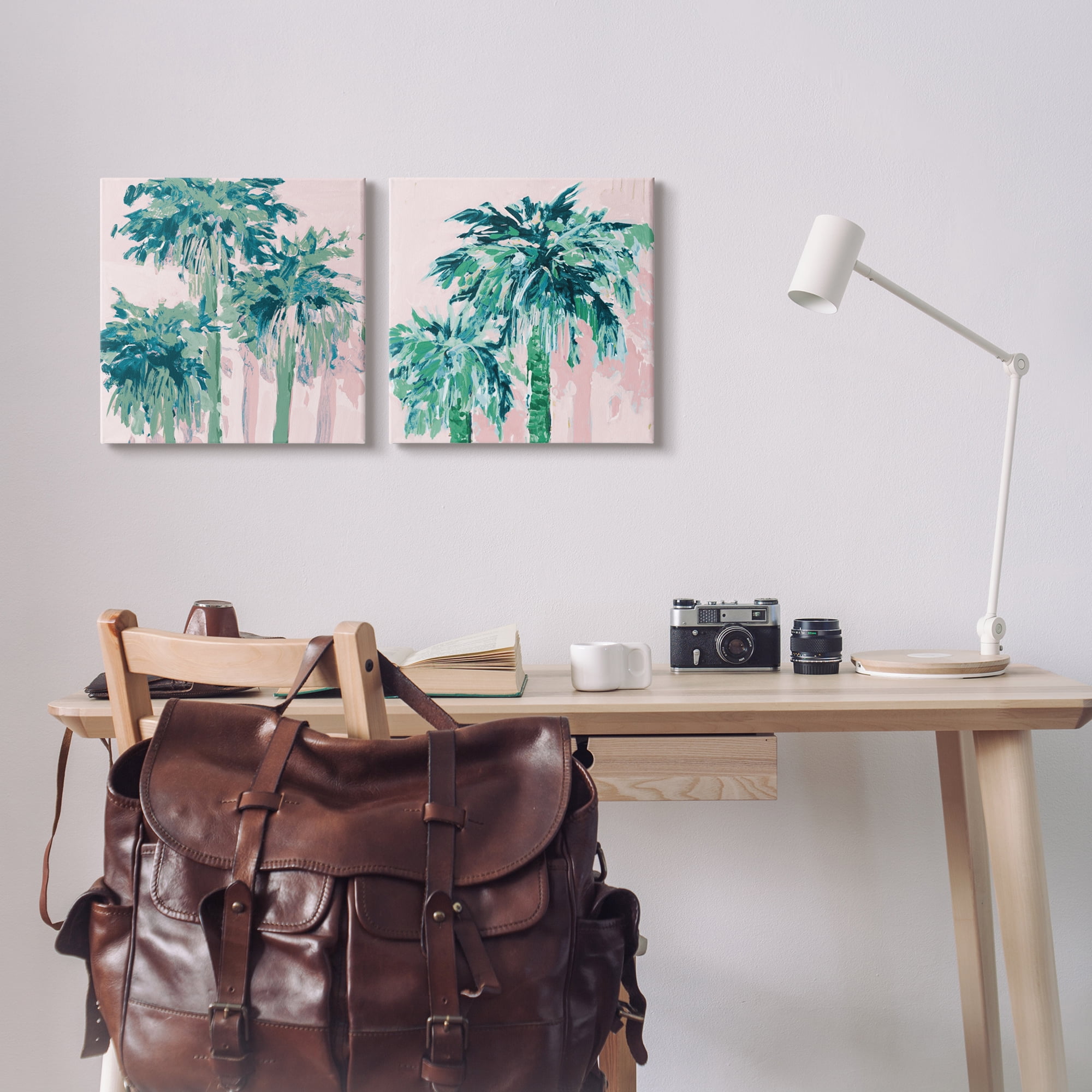 Stupell Industries Abstract Palms on Pink Botanical & Floral Painting Gallery Wrapped Canvas Print Wall Art, 17 x 17, Set of 2