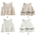 thumbnail image 2 of ZPAQI Women Boho Crochet Sleeveless Crop Tank Top V-Neck Hollow Knit Floral Camisole Vintage Colorful Beaded Tassel Beach Vest, 2 of 19