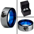 thumbnail image 4 of Tungsten Heart Yin Yang Dog Cat Lovers Band Ring 8mm Men Women Comfort Fit Blue Flat Cut Brushed Gray Polished, 4 of 4