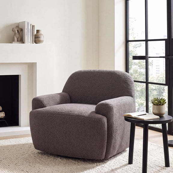 Christopher Knight Home 360° Swivel Accent Chair, Teddy Upholstered Barrel Lounge Chair, Dark Brown