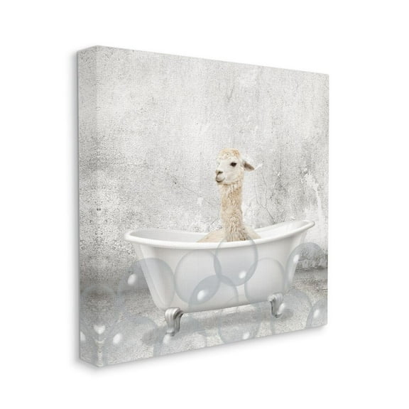Baby Llama Bath Time Cute Animal Design Animals & Insects Gallery-Wrapped Canvas Print Wall Art, 17x17