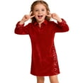 thumbnail image 3 of Rggeeun Toddler Girls Casual Long Sleeve Dress With Sparkling Sequin Applique And Contrast Sleeve Design For Party Cute O-Neck Sundress, 3 of 8