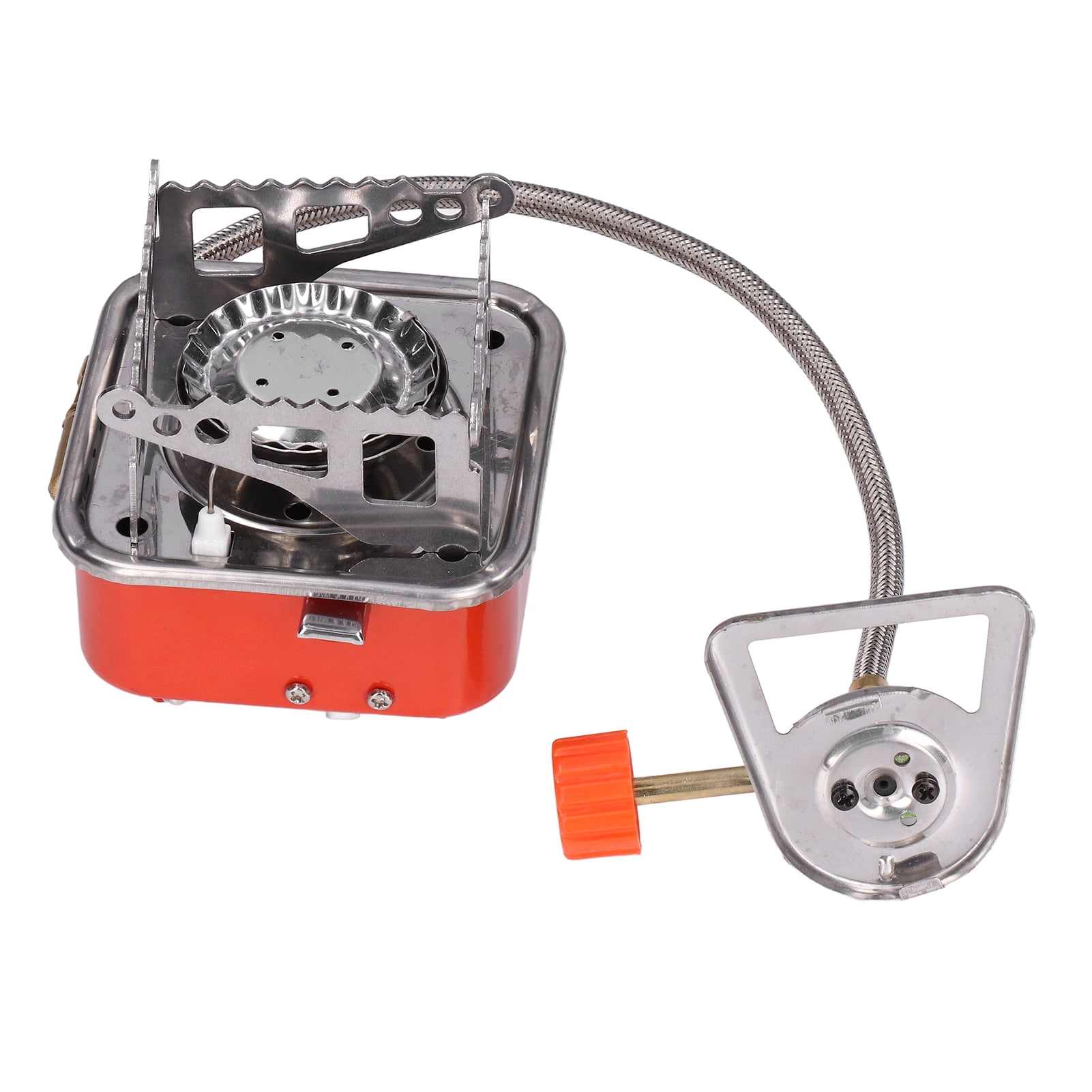 Rupoun Foldable Camping Stove Portable Stainless Steel Aluminum Alloy Backpacking Gas Stove Small Square Burner for Hiking Picnic Outdoor Cooking Equipment Silver Orange 4.72 inches / 12 cm