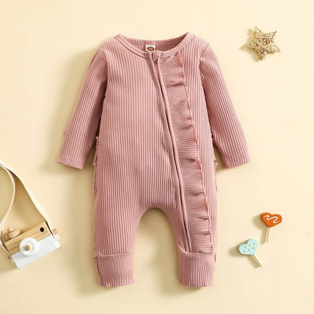 

Boys Girls Long Sleeve Ruffles Ribbed Zipper Romper Toddler Jumpsuit Clothes