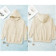 thumbnail image 3 of Ladies Button Front Hoodie Pullover Long Sleeve Autumn Winter Sweatshirt Top Sweater（L）, 3 of 5