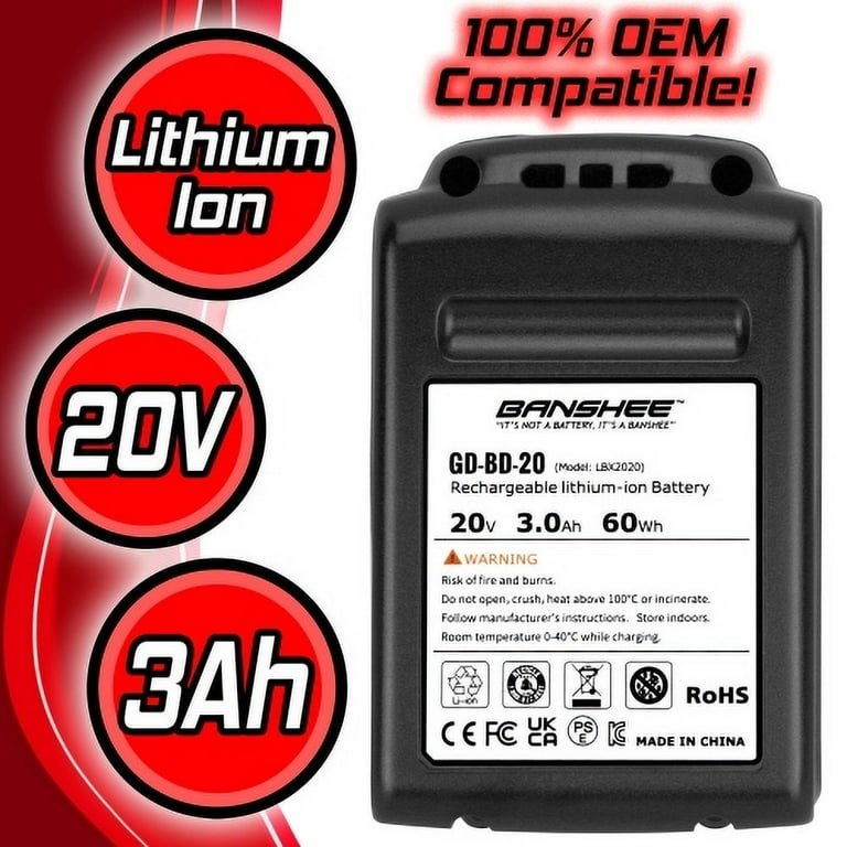 20V Lithium-ion Battery for BLACK+DECKER 20 Volt LBXR20