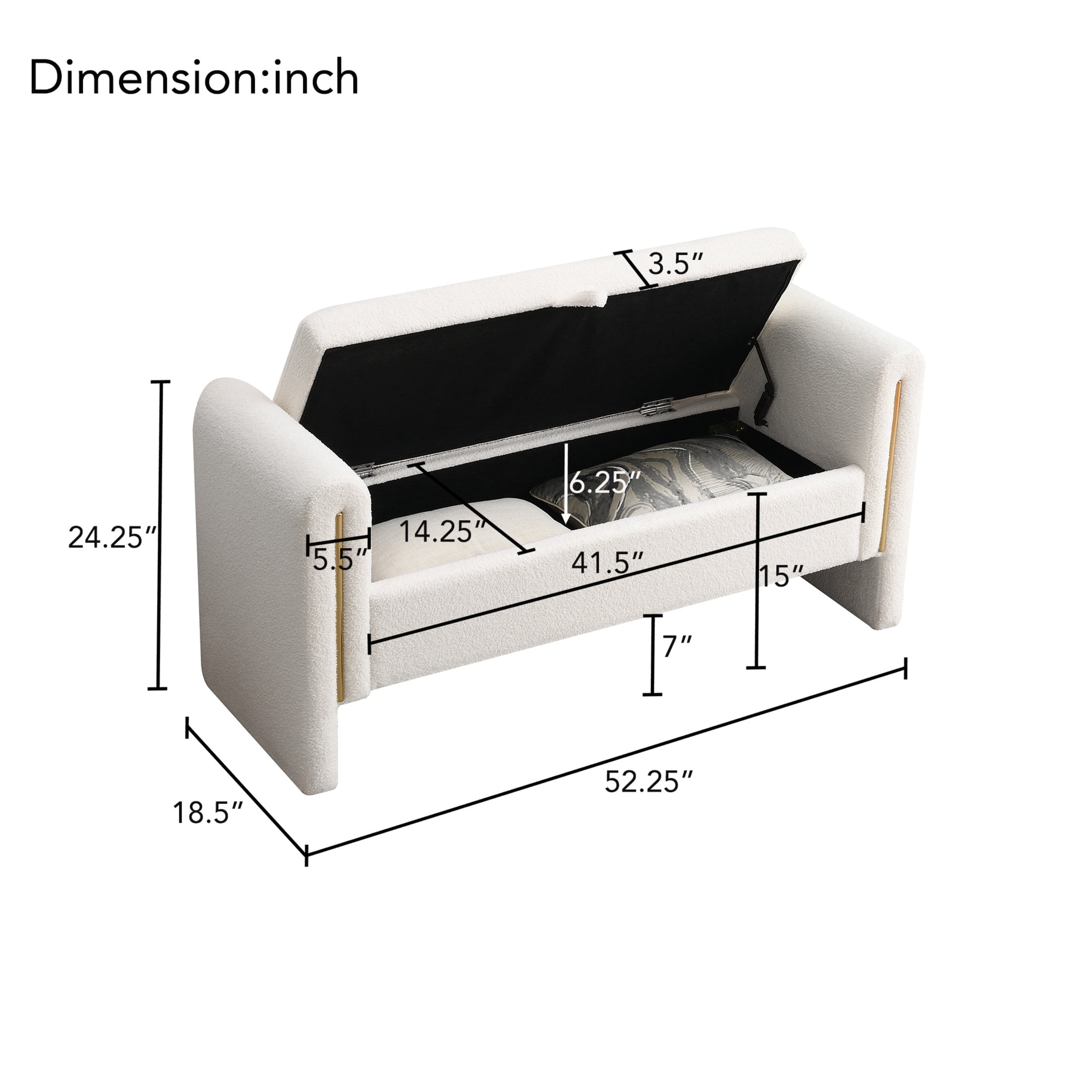 Orion Modern 41.7"W Teddy Upholstery Storage Ottoman Bench with Metal Accents, White