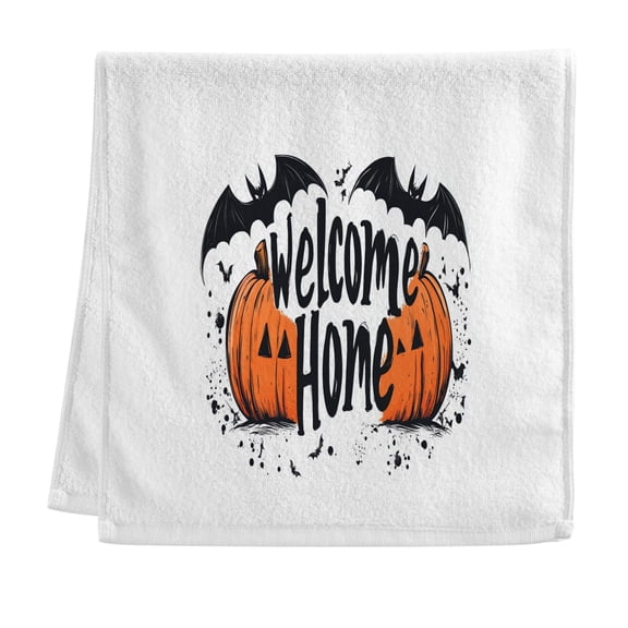 Welcome Home Halloween Style Pumpkin Bats Pure Cotton Towels Bath Towel Quick Drying for Bathroom Beach Sports 16" x 30"