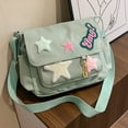thumbnail image 4 of Yucurem Women Cute Messenger Bag Star Letter Applique Canvas For Teens Students (Green) Fashion shoulder bag (Green), 4 of 10