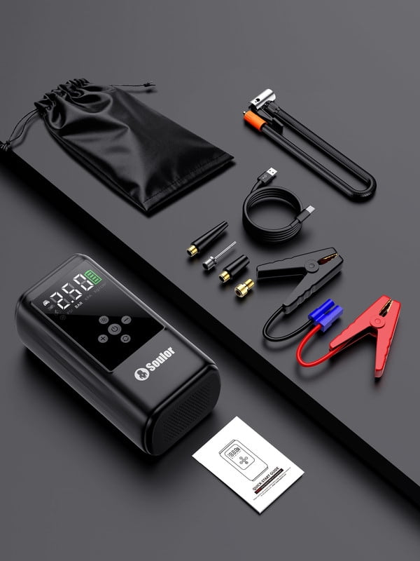 Jump Starter with Air Compressor, 1000A Battery Jump Starter (for 5.0L Gas or Up to 3.5L Diesel),150PSl Digital Tire Inflatorwith Emergency Light