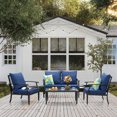 thumbnail image 6 of JOYURE 4 pieces Patio Furniture Set w/loveseat,Coffe Table,Outdoor Conversation Metal Sofa with High Back and Thick Cushion,for Backyard,Garden,Navy, 6 of 7