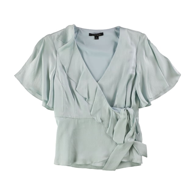 Blusa cruzada de imitación con volantes Nanette Lepore Mujer Azul 4