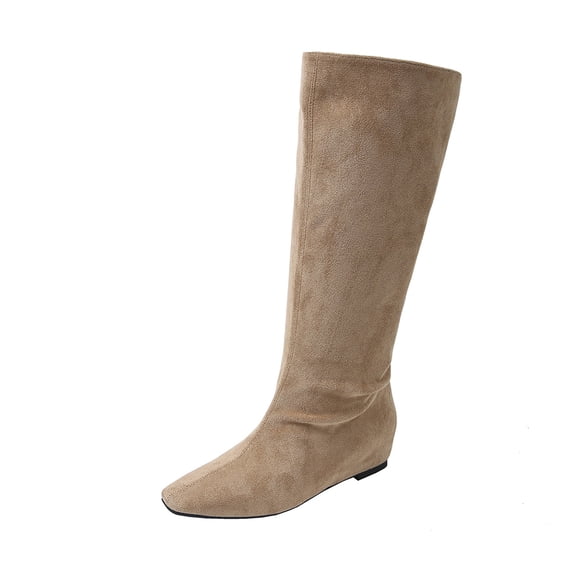 Knee High Boots Women Flat Pointed Toe Boots Fashion Women's Fall Winter Casual Solid Color Long Boots Suede Pull On Knee High Boots