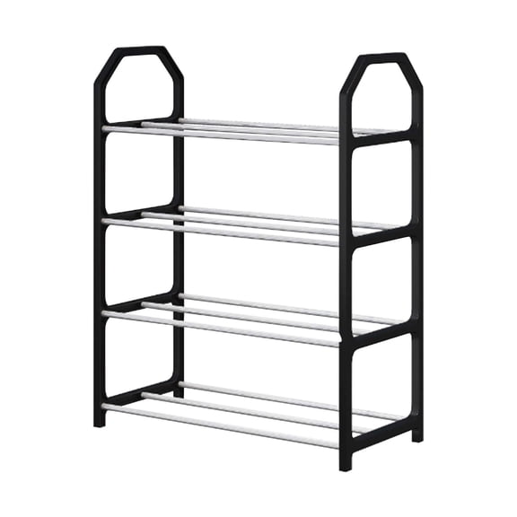 4 Tier Shoe Rack, Space-Saving Plastic Shoe Organizer Shelf for Front Door Entryway Closet, Black