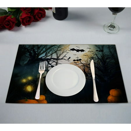 

ECZJNT Scary Halloween Placemat Table Mat Cup Mat 12x18 inch Set of 2