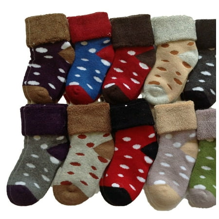 Random Dot - Meso Unisex Baby Toddler 6 Pairs Pack Cashmere Wool Socks Dots Random Color