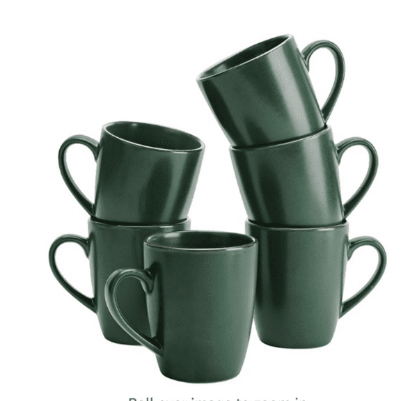 Coffee Mugs for 6, 12 oz Mug Set, Dringking Cup with Handle for Coffee, Tea, Milk, Dark Green