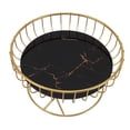 thumbnail image 4 of Cesta de fruta redonda de gran capacidad, soporte de cuenco de fruta de metal hueco para postre, aperitivos, pan L, fondo negro con rayas doradas, 4 of 10