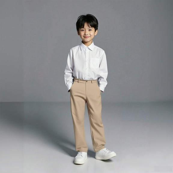 Teen Boys Uniform Pants Pull On Chino Pants With Pockets Straight Pants Beige Pants For Boys Back To School Clothes Teen Preppy Clothes 11-12 Years