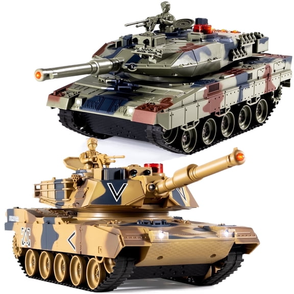 Supdex 1/24 RC Battle Tank Set Remote Control US M1A2& Ger Leopard II Tank Toy that Shoots for Kids