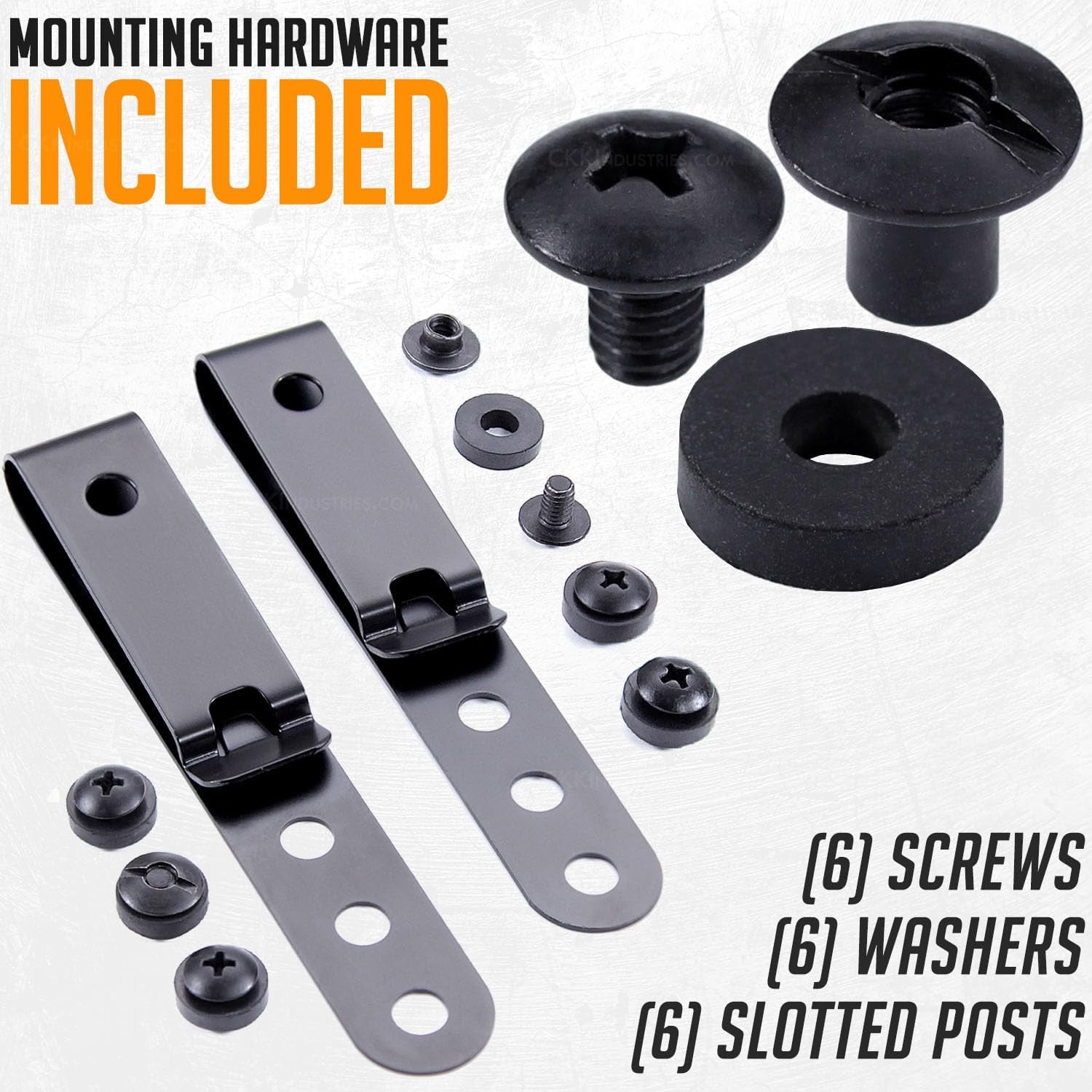 HolsterSmith Universal Metal Belt Clip for Holster Making - (Model 5) - (3-Hole) - (Tactical Black) - (w/SPTHA Mounting Hardware) - (2 Pack)