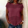 thumbnail image 4 of Favoffer Women's Hollow Out Knitted Sweater Round Neck Short Sleeve Mesh Hole Breathable Pullover Loose Casual Daily Summer Top, 4 of 5