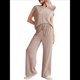 thumbnail image 3 of Conjunto Informal de Dos Piezas de Punto Acanalado para Mujer, Camiseta de Corta y Pantalón , Ideal para el Hogar y para Viajes Caqui M, 3 of 6