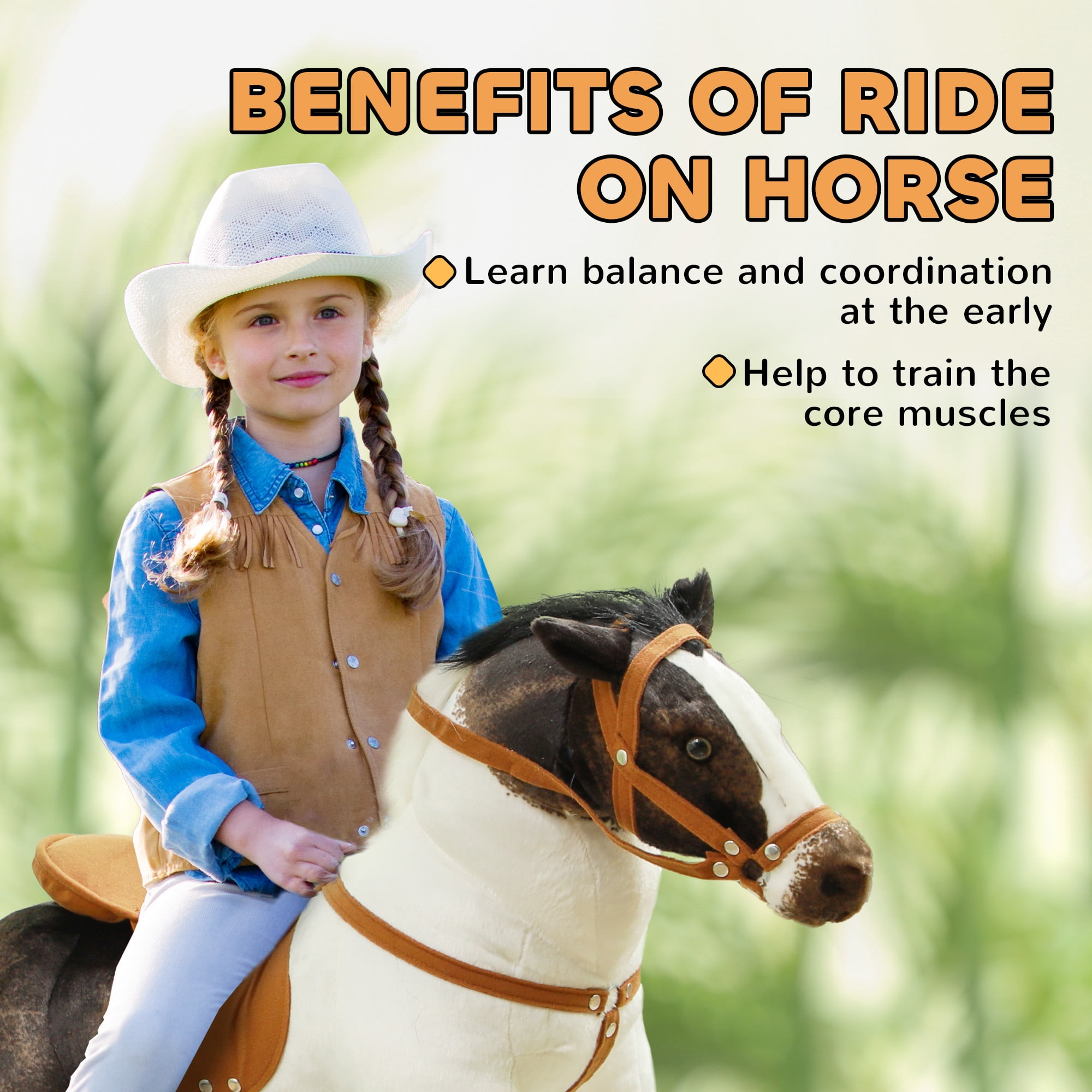 Qaba Ride on Horse for Toddlers 3-8 Years Old, Riding Horse with Neighing Sound, Stuffed Animal Horse Toy for Kids with Padding, Brown
