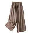 thumbnail image 2 of Dazajoo Elastic Waist Wide Leg Pants for Women Cotton Linen Plus Size Pants with Pockets 2024 Womens Baggy Solid Color Trousers Deals of Today,Coffee,XXL, 2 of 8