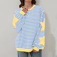thumbnail image 5 of VISALY Pullover Crewneck Sweaters Oversized Sweatshirt Striped Sweatshirt Long Sleeve Color Block Pullover Tunic Top Casual Loose Workout Shirt Sweatshirts Basic Hoodie Comfort Sweatshirt Light Blue L, 5 of 8
