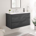 thumbnail image 2 of Wall Mount Sink Vanity Cabinet, Dark Grey Gray White, Wood, Mid Century Hotel Bedroom Bathroom, Modern Contemporary HB33376, 2 of 9