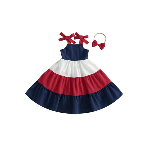 4th of July Toddler Little Girl Outfit Fourth of July Red White and Blue Dress American Flag Tiered Dresses