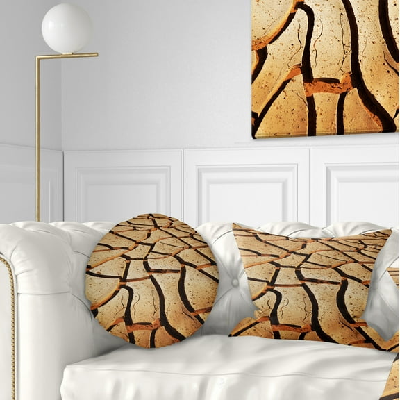 Designart Cracked Brown Drought Land - African Landscape Printed Throw Pillow - 12x20