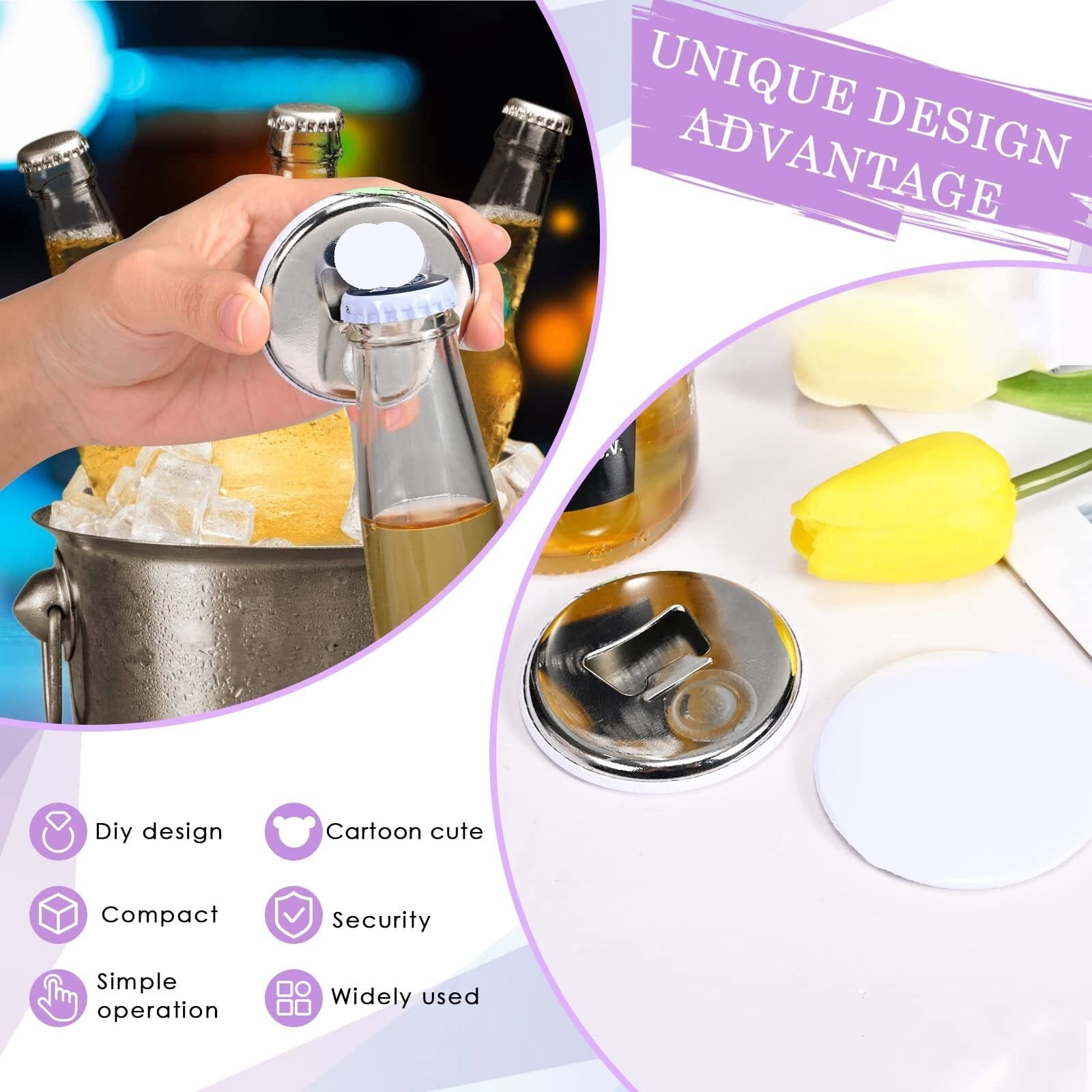100 PCS 58mm Metal Button Parts Supplies Fridge Magnet Bottle-Opener ,Beginner-Friendly