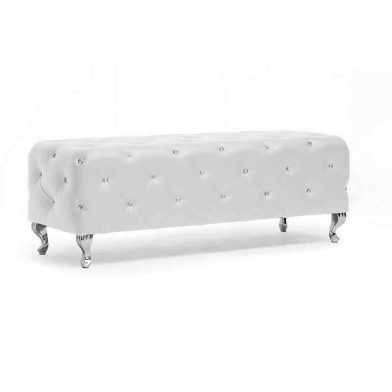 Baxton Studio Stella Crystal Tufted White Leather Modern Bench Baxton Studio Stella Crystal Tufted White Leather Modern Bench