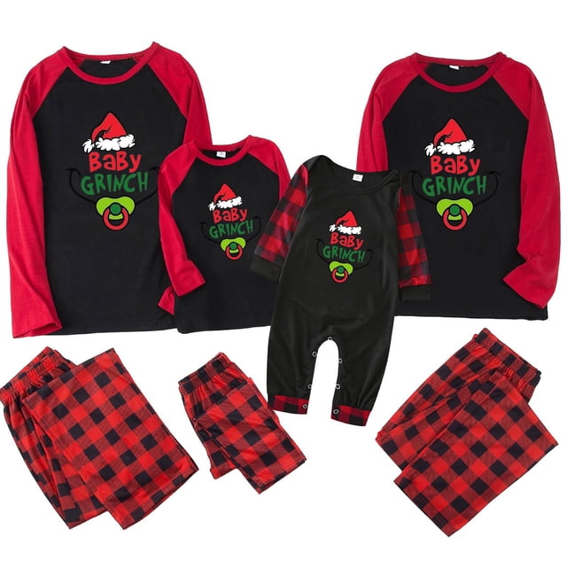 Conjuntos de pijamas navideños familiares a juego Grinch 2024, pijama de Grinch con parte superior y pantalones de pijama a cuadros, pijama de Grinch para niños y adultos para la familia, 3 Años