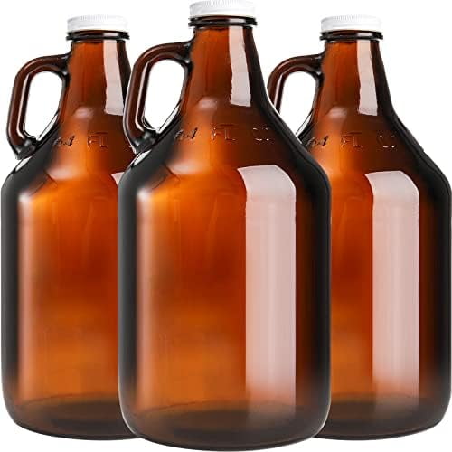 3 Pack 64 oz Glass Growler Jug, Amber Half Gallon Jug Set with Lids and Handle Great for Beer, Home Brewing, Kombucha, Distilled Water$$Home Decor, Kitchen, & Other