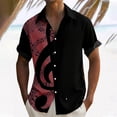 thumbnail image 2 of Telankuip Men's Tropical Musical Note Print Short Sleeve Shirts Summer Short Sleeve Button down Beach Top Relaxed Fit Breathable Music Festival Stylish Casual Wear Brick Red L, 2 of 4