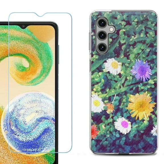 OneToughShield ® for Samsung Galaxy S23 FE Fan Edition, Shockproof Phone Case, with Tempered Glass Screen Protector - Daisy Paint