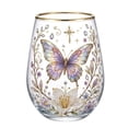 thumbnail image 1 of Tuvgenk Stemless Wine Glass with Gold Rim Butterfly Floral Art for Red Wine Cocktails and Home Decor, 1 of 4
