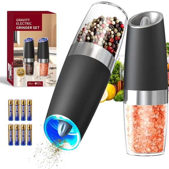 CIRCLE JOY Electric Gravity Salt and Pepper Grinder Set, Battery-Powered 135ml Refillable Automatic Salt and Pepper Shaker for Home, BBQ (Batteries I