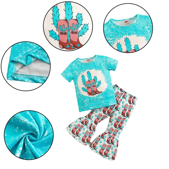 KYAIGUO Baby Girls Summer T-Shirt 2PCS Outfits Kids Crewneck Short Sleeve Tees Tops Flare Pants Set 12M-6T