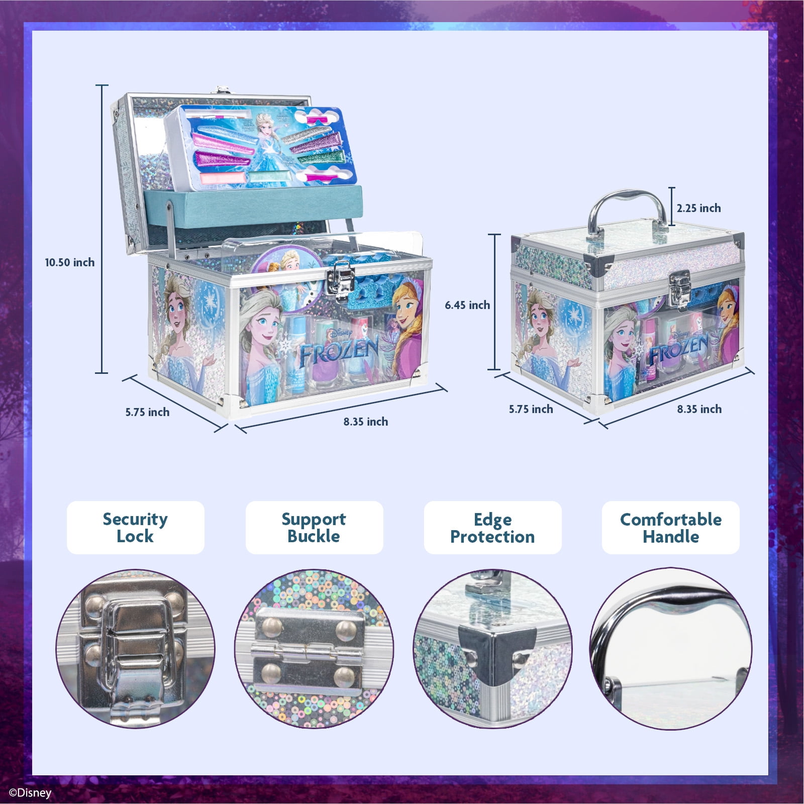 Disney Frozen Train Case Beauty Set, Kids Makeup Kit for Girls, Real Washable Makeup Set, Play Makeup, Party Favor, Birthday, Ages 3+ by Townley Girl