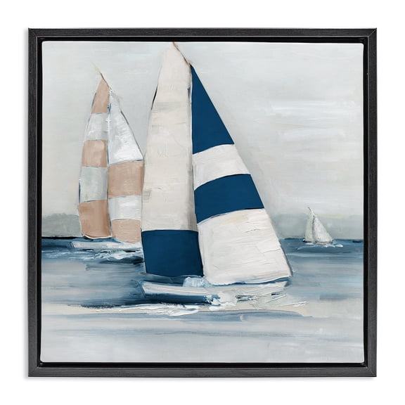 Stupell Industries Striped Sailboat Voyage Transportation Painting Black Floater Framed Canvas Art Print Wall Art, 18 x 18
