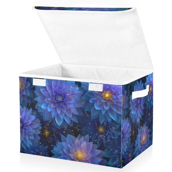Foldable Fabric Storage Bin With Handle Collapsible Basket Box Storage With Lid Organizer Bellflowers
