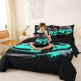 thumbnail image 3 of Castle Fairy Retro Race Car Bedding Comforter Set 7-Piece for Teens, Checkered Flag Print King Bedding Sets for Bedroom, Teal Black,Black Reversible, 3 of 7